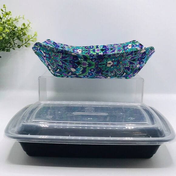 Microwave Takeout Container Cozy! Cozy For Takeout Purple Green Paisley Print - Picture 2 of 5